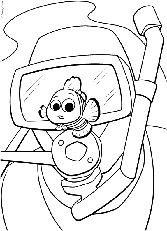 coloriage nemo poursuivit par un plongeur